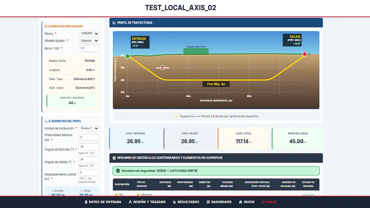 Screenshot of the AXIS engineering module and bore profile